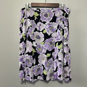 Karen Kane Midi Skirt, Purple Floral on Black, Petite 14, EUC!